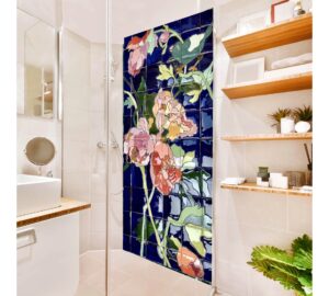 Carreaux de céramique murale artisanale, paroi murale de douche italienne dans une salle de bain design carreaux de céramique artisanale