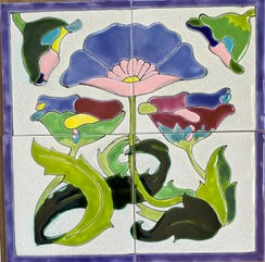 Carreau céramique six compositions florales Art Nouveau