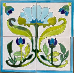Carreau céramique Art Nouveau fleurs peintes