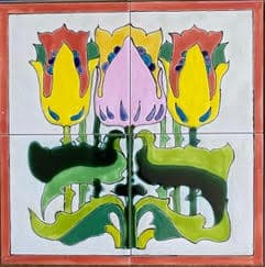 Carreau céramique Art Nouveau peint fleurs