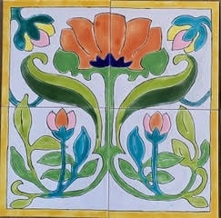 Carreau céramique émaillée fleurs Art Nouveau