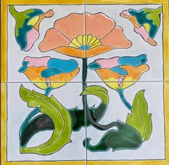 Carreau céramique fleurs colorées Art Nouveau