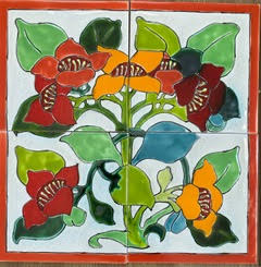 Carreau céramique floral peint à la main Vaucresson