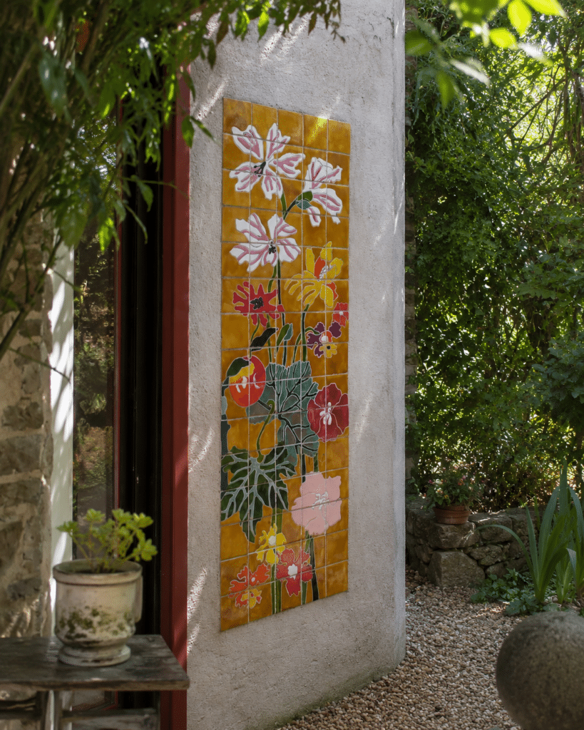 Frise jardin, carreaux de céramique peints à la main, style Art Nouveau