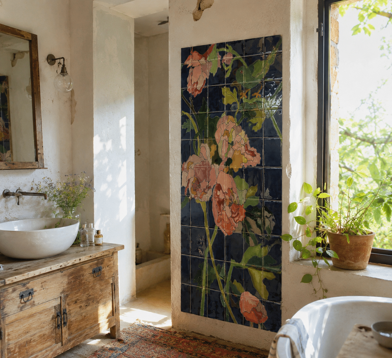 Décor de salle de bain en céramique émaillée Art Nouveau