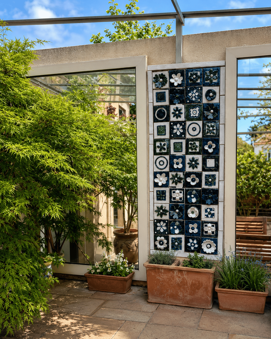 Tableau céramique mural peint à la main par Laurence Brecher