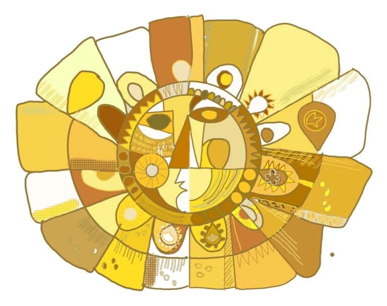 Première maquette du soleil, version douce : ocres, jaunes pâles et quelques blancs