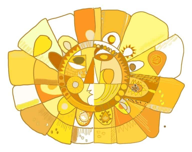 Première maquette du soleil, version intermédiaire : jaunes et orangés plus vifs