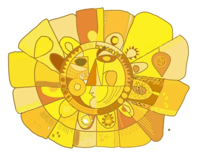 Première maquette du soleil, version la plus lumineuse : jaunes intenses